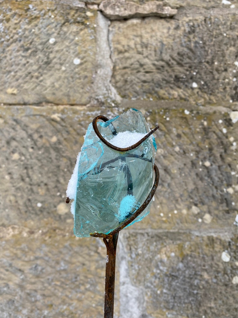 Kristallstecker geschmiedet 80 - 120 cm / Gartenstecker / Glasstecker / Glas-Stahl Kombination / handgeschmiedet