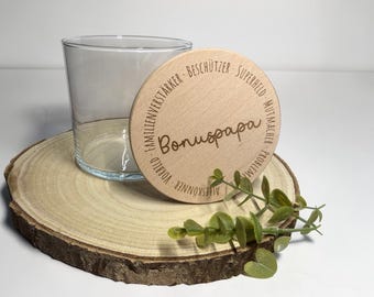 Geschenkeglas Gravur Bonuspapa | Vatertagsgeschenk | Süßigkeitenglas für Papa by Choice in drei Größen mit Buchenholzdeckel