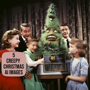 PRINTABLE 5 AI Christmas Oddities, Holiday  Christmas Ephemera, Vintage Antique Photos, Digital Download, Creepy AI Ephemera, Weird Horror