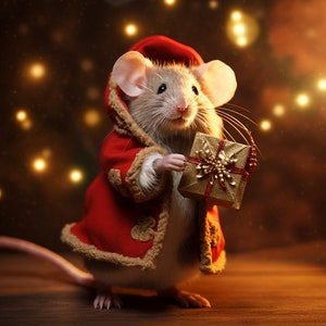 I Got You a Present! 4 Adorable Christmas Mice - Digital Images