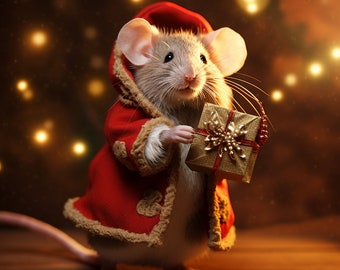 I Got You a Present! 4 Adorable Christmas Mice - Digital Images