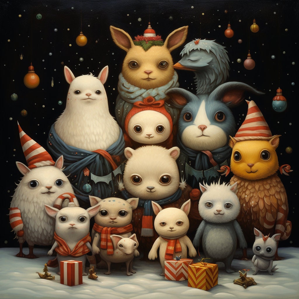 Whimsy Os 5 Whimsical Christmas Cats & Critters - Digital Images! - Etsy