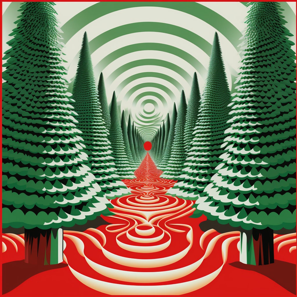 4 Op Art Optical Illusion Christmas Tree Scenes Etsy