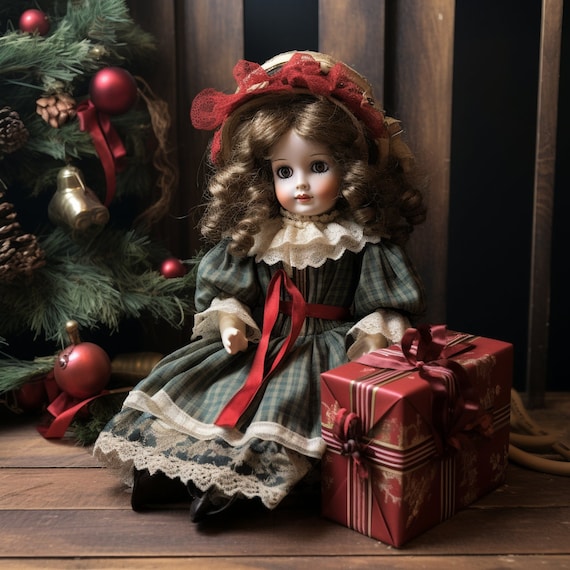 4 Victorian Christmas Dolls Digital Images