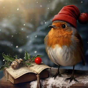 4 Elegante Viktorianische Weihnachts Rotkehlchen - Digitale Bilder
