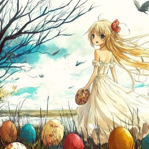 4 Adorable One of a Kind Unique Anime Easter characters, digital images, crafts, print, wall art, cartoon, manga