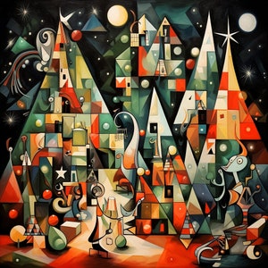 4 Cubism Christmas Scenes, Pablo Picasso Style!