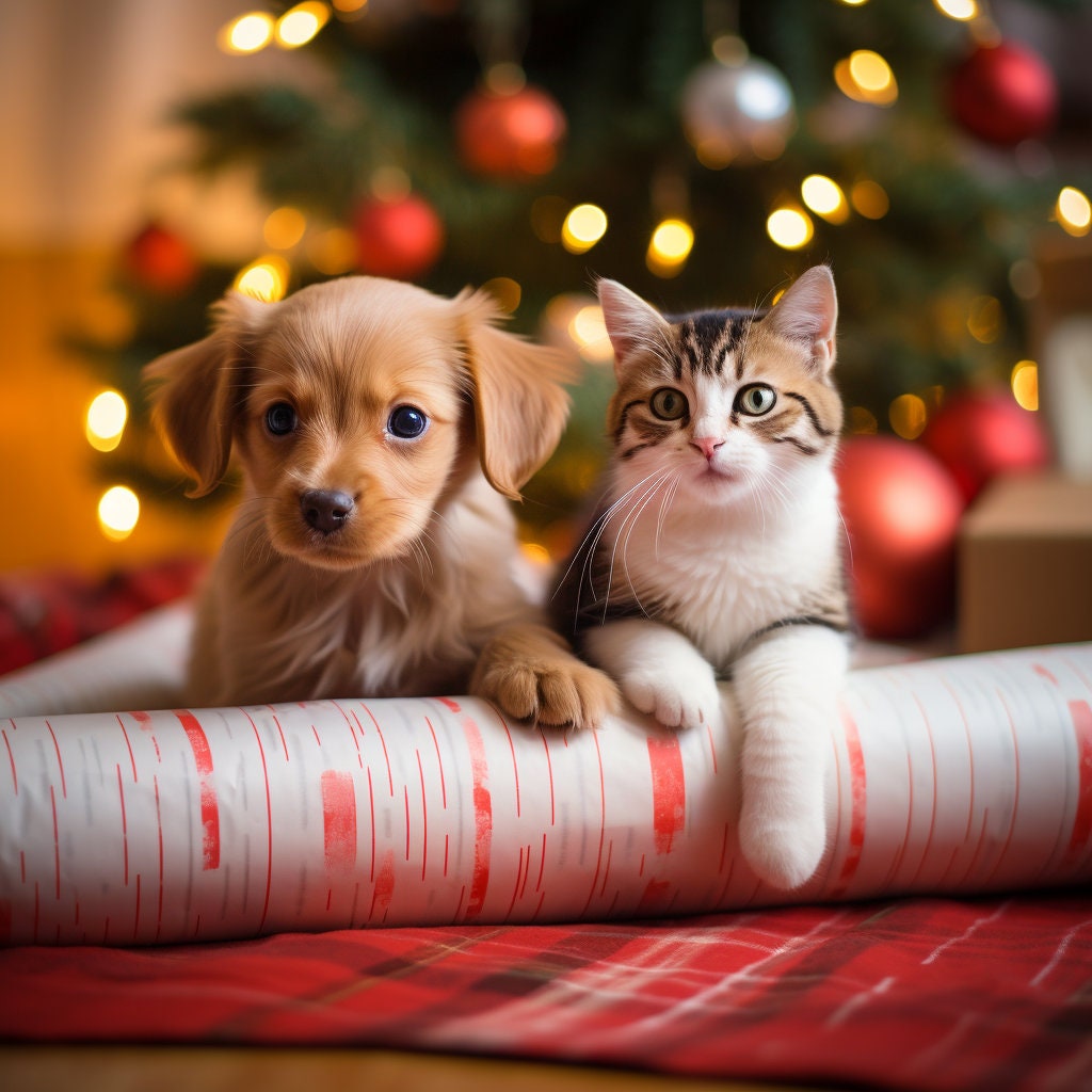 Adorable Christmas Kitten & Puppy Digital Art - Etsy