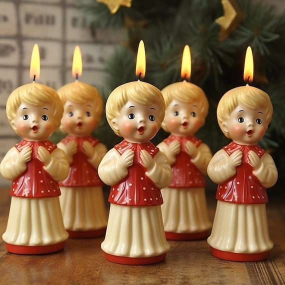 ヴィンテージクリスマス聖歌隊の少年キャンドル4点のデジタル画像