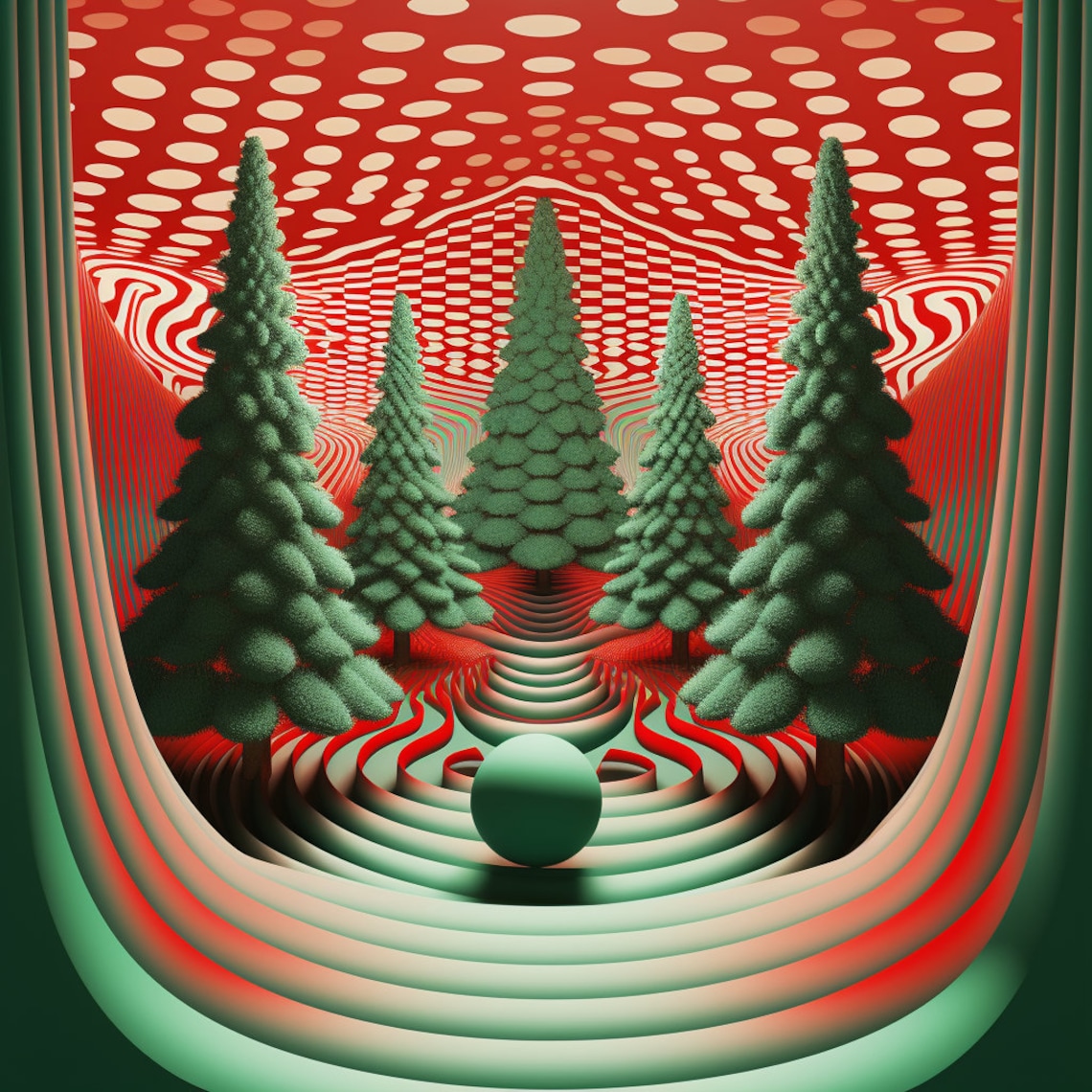 4 Op Art Optical Illusion Christmas Tree Scenes Etsy