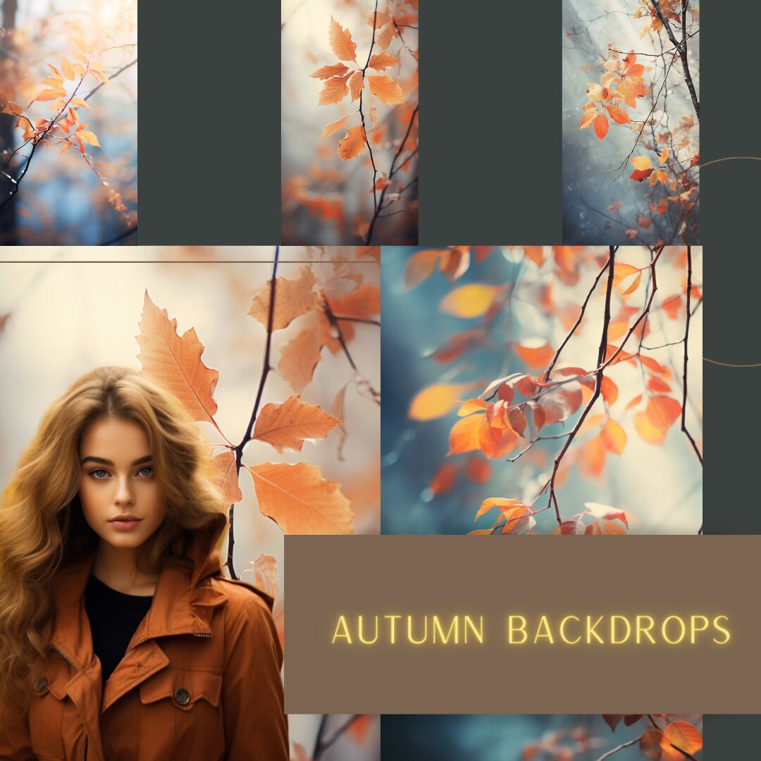 Four (4) Autumn Nature Portrait Backdrops for Photoshop, Digital Fall ...