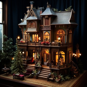 5 Victorian Christmas Dollhouse - AI Digital Images