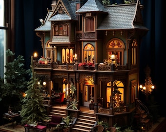 5 Victorian Christmas Dollhouse - AI Digital Images