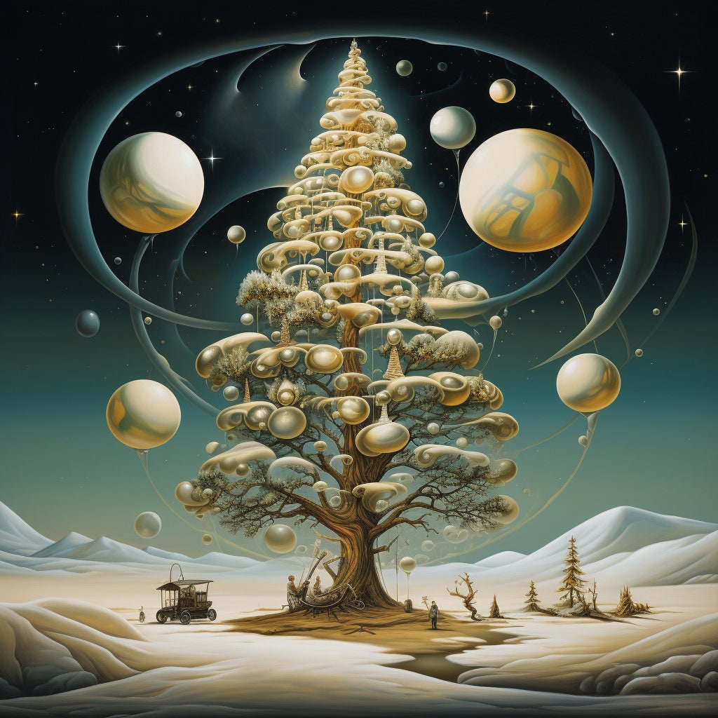 シュールなサルバドール・ダリ風のクリスマスツリーのデジタル画像 5