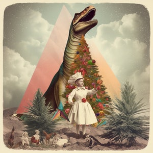 4 Kooky Dinosaur Vintage Christmas Digital Images!