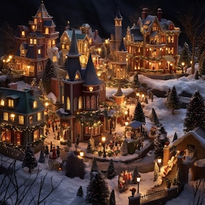 4 Miniature Victorian Christmas Villages - Digital Images