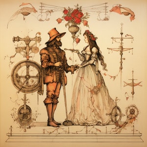 5 Medieval Da Vinci Style Valentine Digital Images