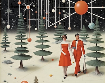 4 Spacey 1960s Christmas Card Digital Images