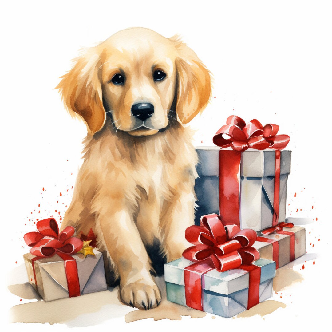 Christmas Golden Retriever Puppy - Digital Art - Etsy