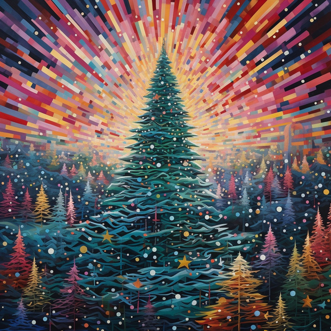 4 Pointillism Digital Christmas Tree Images Etsy