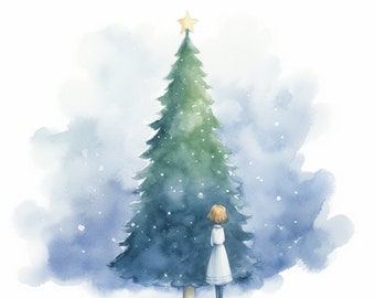 4 Sweet Christmas Digital Images in the Style of Hayao Miyazaki