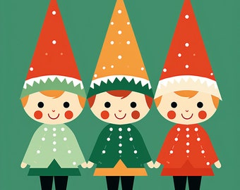 10 Adorable Christmas Elves 1950s Style - Digital Images Zip