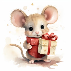 4 Adorable Christmas Mice - Digital Images