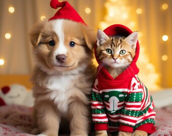 【500円引きクーポン】 Adorable Christmas Puppy & Kitten - Digital Art - Etsy その他