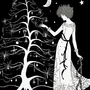 4 AMAZING Aubrey Beardsley style Christmas digital images, unique one-of-a-kind, perfect for crafts and cards and more!