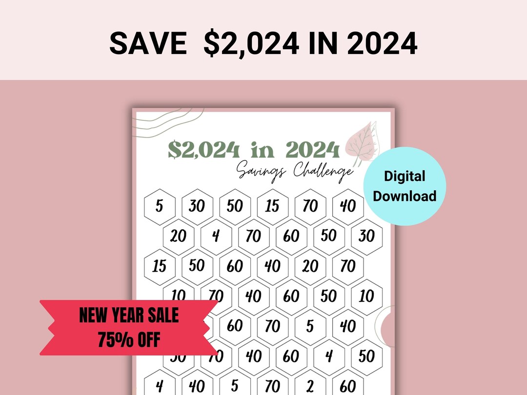 Save 2024 in 2024 Savings Challenge Printable, 52 Week Challenge, A6