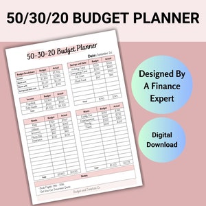 50-30-20 Budget Printable, Budget Sheet in A4 and US Letter Size, Use 50 30 20 Budget Planner as Weekly Biweekly Monthly or Bimonthly Budget