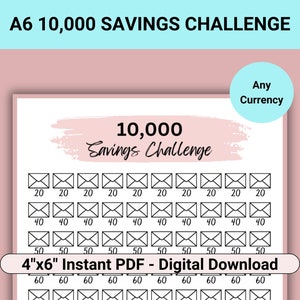 10K Savings Challenge Printable, 10k Challenge Fits A6 Budget Binder, 10000 Savings Challenge Envelope, 10k Savings Challenge Binder Prints