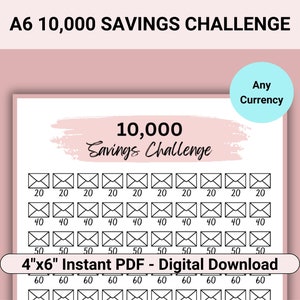 10K Savings Challenge Printable, 10k Challenge Fits A6 Budget Binder, 10000 Savings Challenge Envelope, 10k Savings Challenge Binder Prints