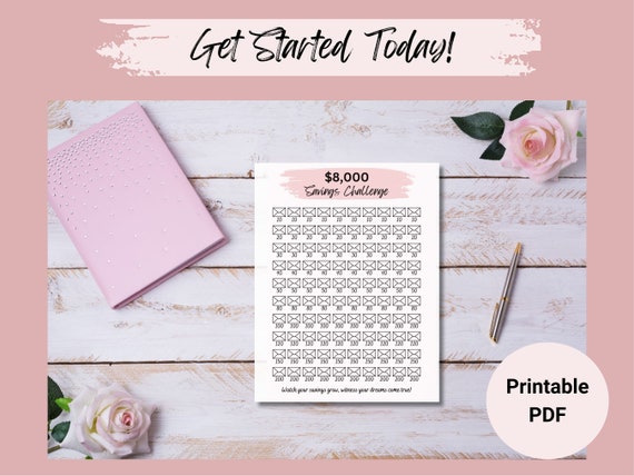 8K Savings Challenge Printable, 8K Challenge PDF, 100