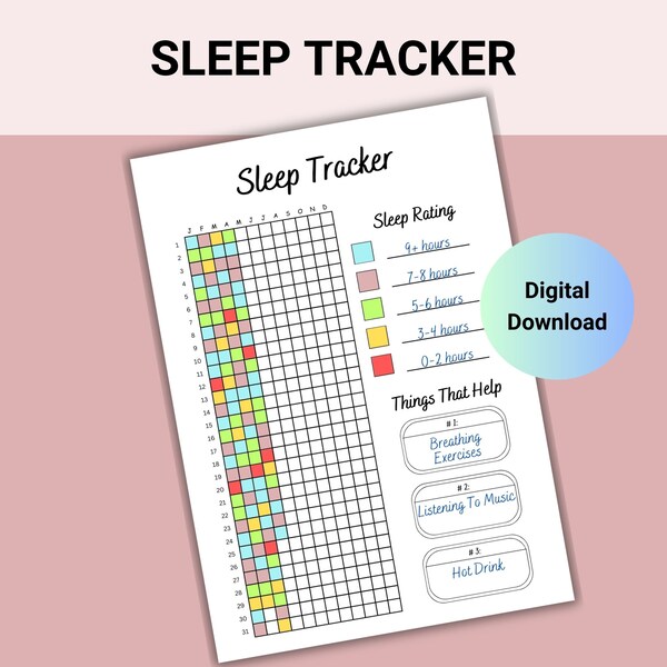 Sleep Tracker Yearly Journal Page, Printable Sleep Tracker, Yearly Goals Health Challenge Printable Tracker, Sleep Quality Goal Tracker