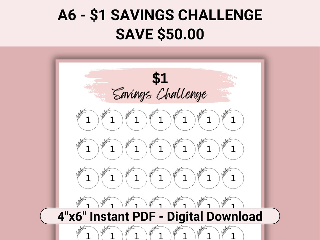 1 Dollar Savings Challenge Printable, 1 Dollar Challenge