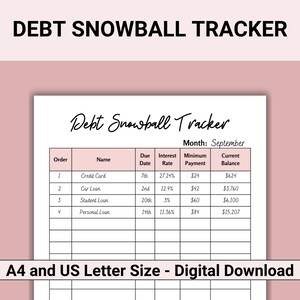 Debt Snowball Sheet, Debt Snow Ball Printable Comes in A4 and US Letter ...