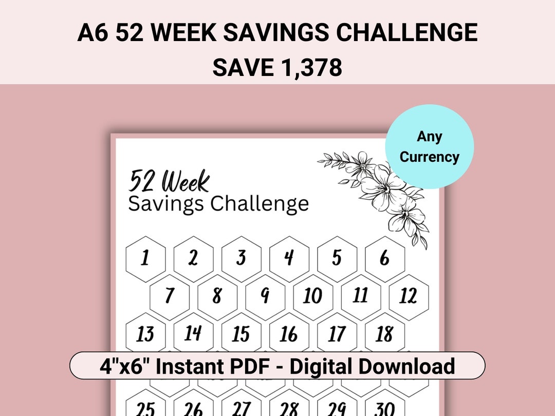 52 Weeks Savings Challenge Printable Size A6, 52 Week Challenge, Fits ...