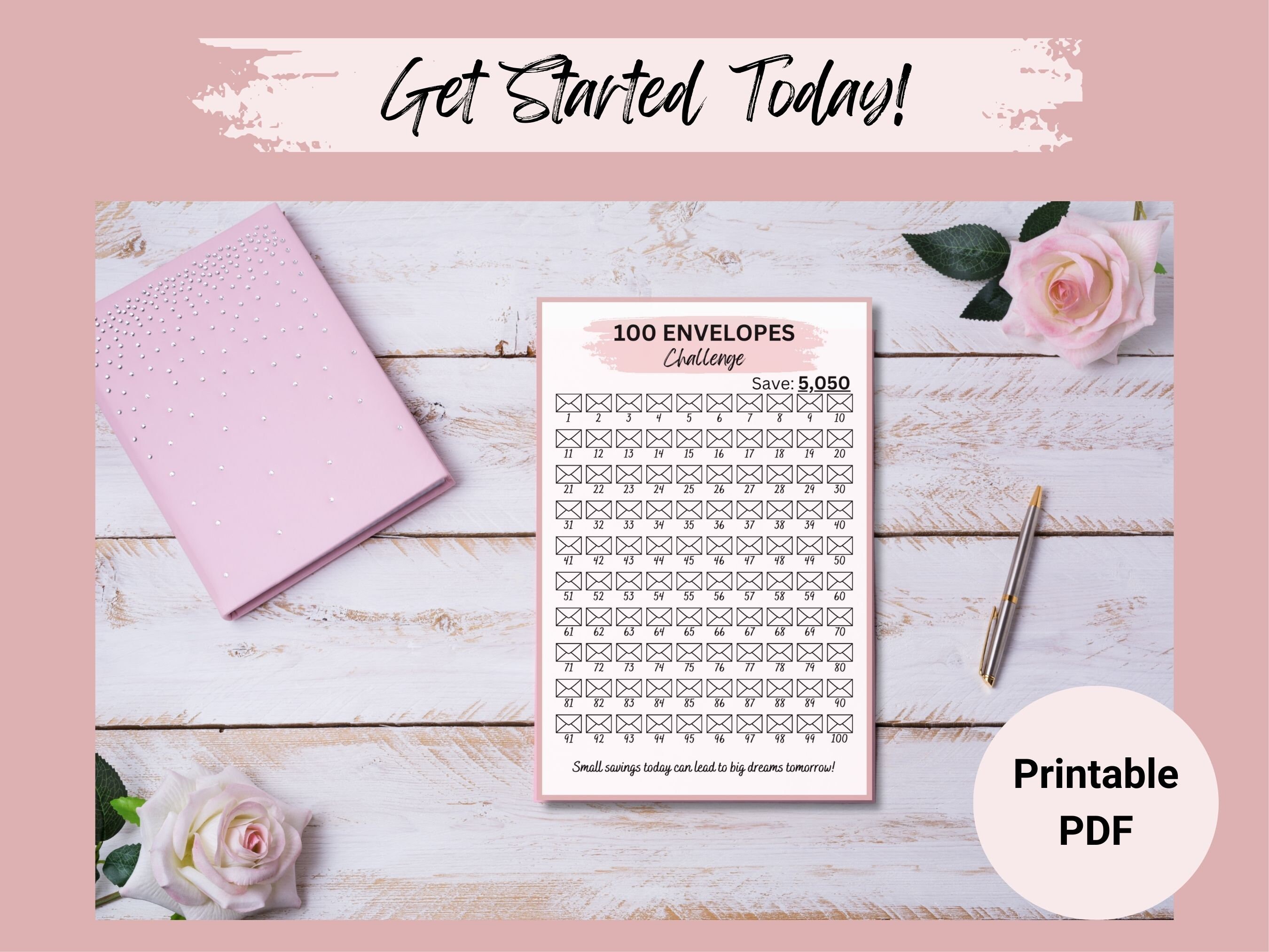 100 Envelope Challenge Savings Challenge Printable, 100 Envelopes ...
