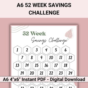 52 Week Savings Challenge Printable, 52 Weeks Money Saving Challenge, 12 Month Saving Challenges, 52 Week Challenge, A6 Savings Challenge