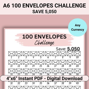 100 Envelope Challenge Savings Challenge Printable, 100 Envelopes Challenge 5K Savings Challenge Print, 5k Money Challenge Fits A6 Binder