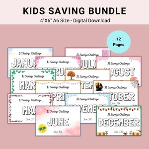 Kids Saving Challenge Printable, Monthly Money Saving Challenge Bundle, A6 Mini Savings Challenge Trackers, A6 Savings Challenge Printable,
