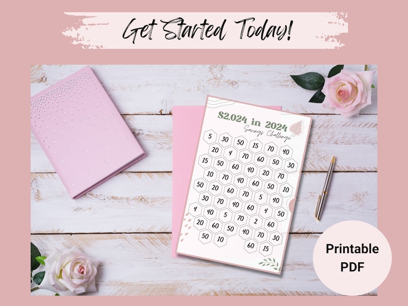 Save 2024 in 2024 Savings Challenge Printable, 52 Week Challenge, A6