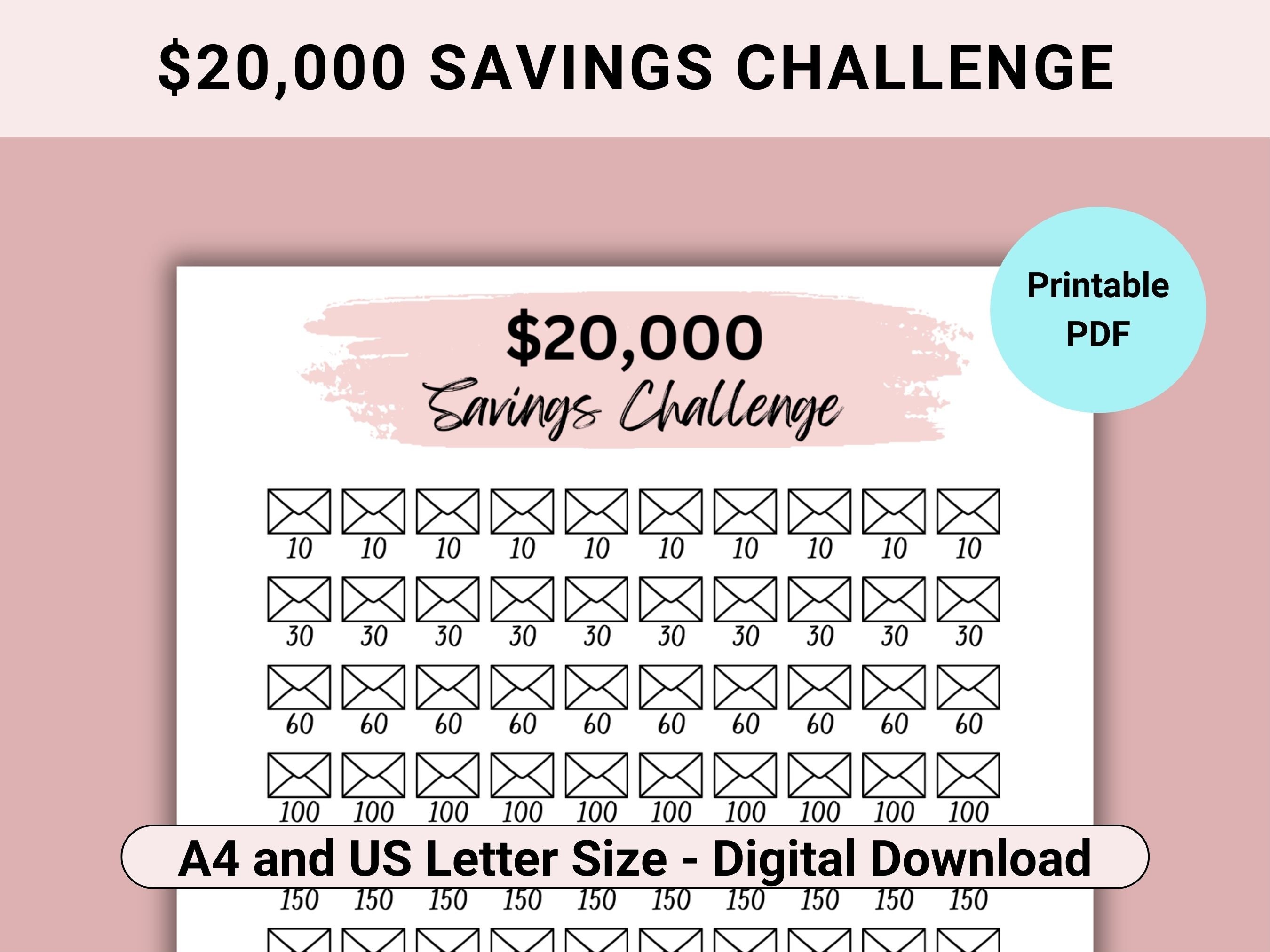 20000 Savings Challenge Printable 20K Challenge PDF 100 Envelope 20000 Savings Challenge Printable 20K Challenge PDF 100 Envelope