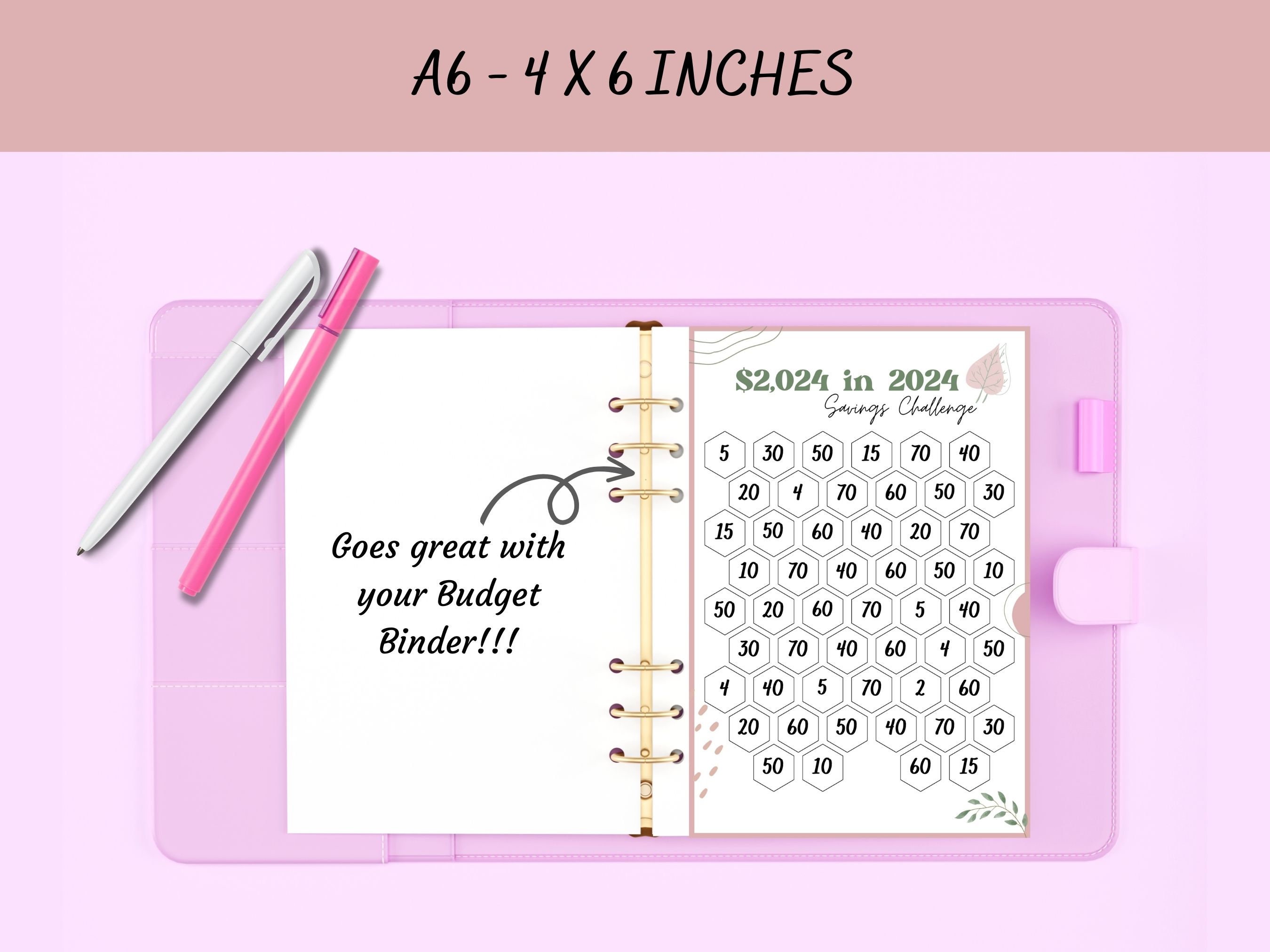 Save 2024 in 2024 Savings Challenge Printable, 52 Week Challenge, A6