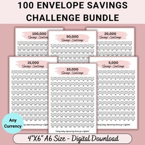100 Envelope Challenge Bundle, A6 Savings Challenge Printable Bundle of 6, Savings Tracker, Cash Stuffing Tracker, Monthly Saving Challenge
