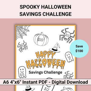 Halloween Savings Challenge Printable,  Spooky Savings Challenge, A6 Savings Challenge, Save 100 Savings Tracker Fits Most A6 Budget Binders