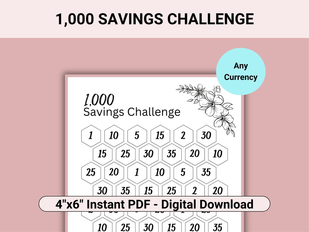 1,000 Savings Challenge, 1K Challenge Fits A6 Budget Binder, Use With ...