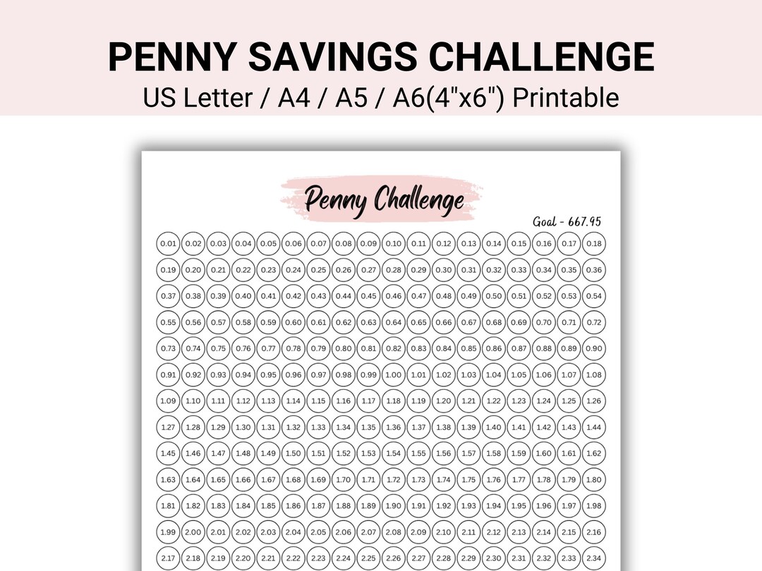 Penny Savings Challenge Printable, Low Income Savings Challenge, 1p ...