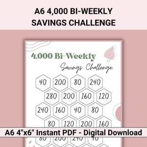 4K Savings Challenge Bi Weekly Printable, A6 4000 Biweekly Savings Challenge, 4K Challenge 26 Weeks Savings Challenge, 26 Week Challenge